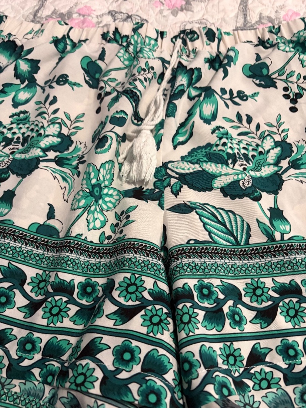 Beautiful green and white floral print shorts